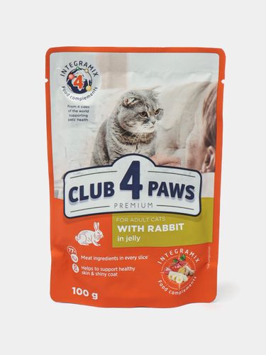 Влажный корм для взрослых кошек Club 4 Paws  со вкусом кролика в желе