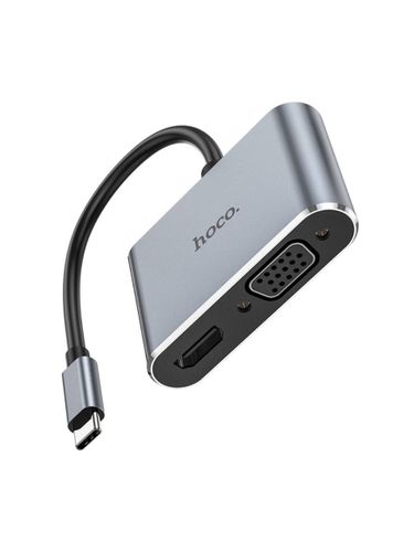 Конвертер переходник Hoco HB29 Easy-lead Type-C на HDMI + VGA 4K 30Hz, Темно-серый, в Узбекистане