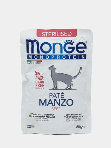 Влажный корм для стерилизованных кошек Monge Monoprotein Sterilised Beef с говядиной, 85 гр