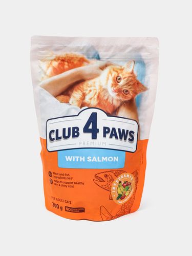 Сухой корм для взрослых кошек Club 4 Paws лосось, 300 гр