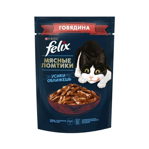 Влажный корм Felix Мясные ломтики со вкусом говядины, 75 гр