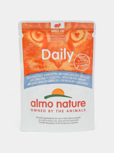 Влажный корм для кошек Almo Nature Daily Menu треска и креветки, 70 гр