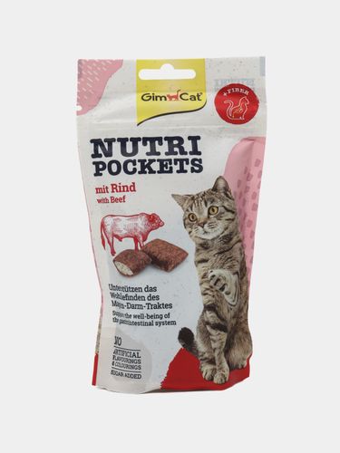 Лакомство GimCat Nutri Pockets подушечки для кошек с говядиной и солодом, 60 гр