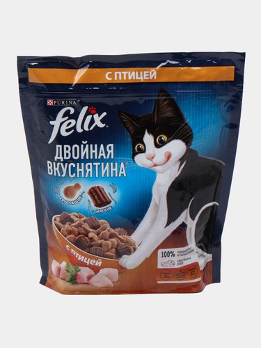 Сухой корм для взрослых кошек Felix Двойная вкуснятина с птицей, 600 гр