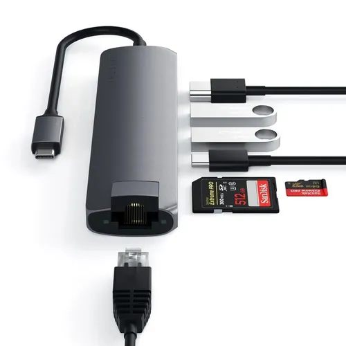 Адаптер USB-C Adapter Satechi Type-C Slim Multiport with Ethernet Adapter ST-UCSMA3M, Серый, фото