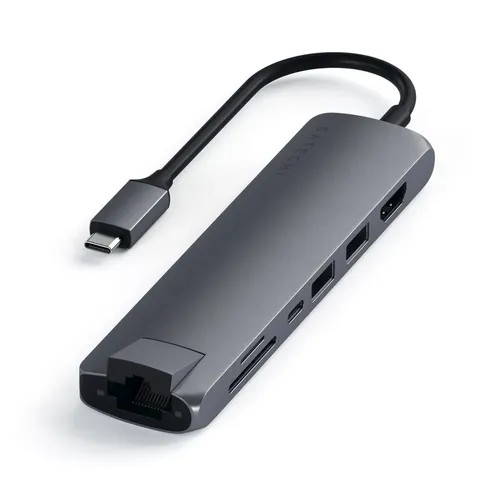 Адаптер USB-C Adapter Satechi Type-C Slim Multiport with Ethernet Adapter ST-UCSMA3M, Серый, купить недорого