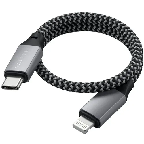 Кабель Satechi USB-C to Lightning MFI Cable. Длина кабеля: 25 см. Цвет: серый космос., Серый