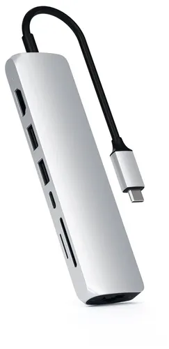 Адаптер Хаб Satechi Aluminum Type-C Slim Multi-Port with Ethernet Adapter ST-UCSMA3S, Серебристый