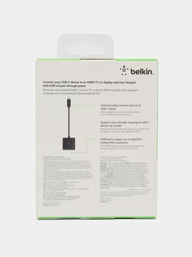 Adapter Belkin USB-C to HDMI 60W PD AVC002BTBK, qora, купить недорого