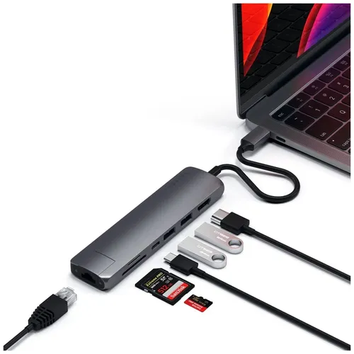 Адаптер USB-C Satechi Type-C Slim Multiport with Ethernet Adapter ST-UCSMA3K, Черный, 115500000 UZS