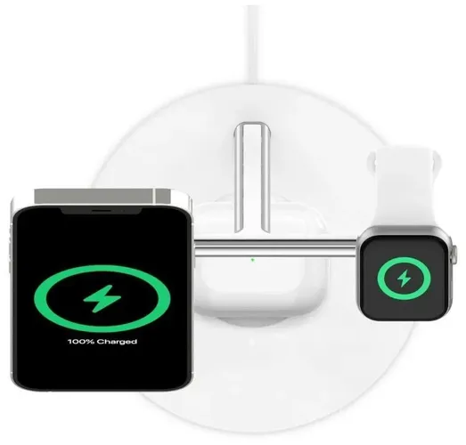 Беспроводное зарядное устройство Belkin BoostCharge Pro 3-in-1 MagSafe 15W WIZ009VFWH, Белый, купить недорого