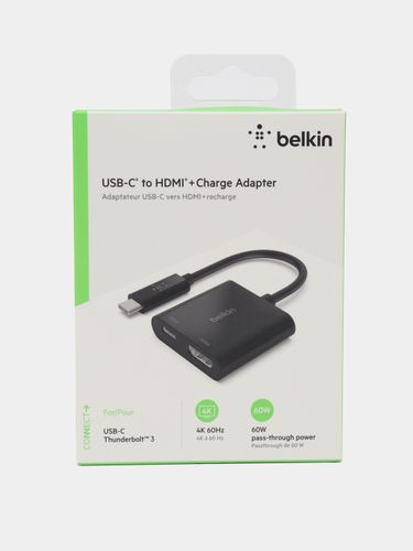 Adapter Belkin USB-C to HDMI 60W PD AVC002BTBK, qora, фото