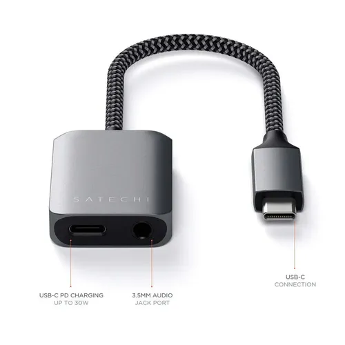 Аудиокабель Satechi USB-C to 3.5mm Audio and USB-C PD Charging Adapter ST-UCAPDAM, Серый, в Узбекистане