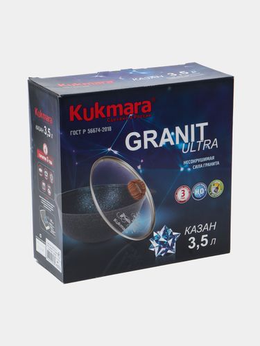 Казан для плова Kukmara со стеклянной крышкой Granit Ultra, 3.5 л, в Узбекистане