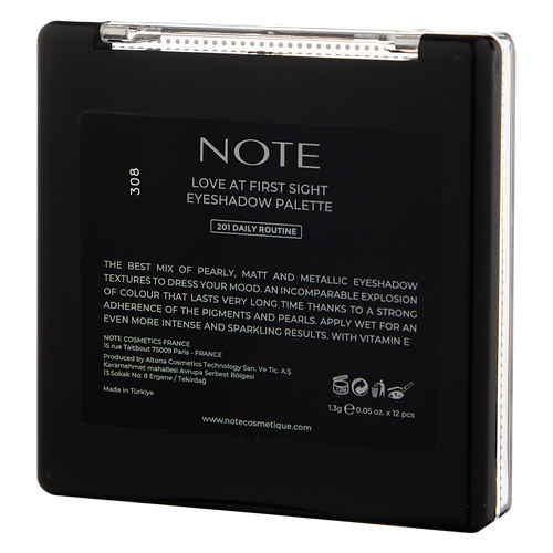 Ko'z pardozi uchun palitra NOTE LOVE AT FIRST SIGHT EYESHADOW PALETTE  201 (1.3 gx12), фото