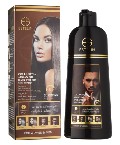 Шампунь-краска для волос Collagen & argan oil hair color shampoo Dark brown, 400 мл