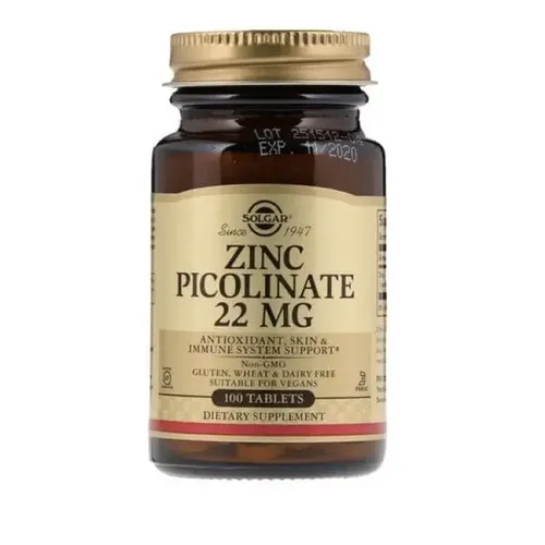 Витамины Solgar Zinc Picolinate, 22 мг, 100 порций, 100 таблеток