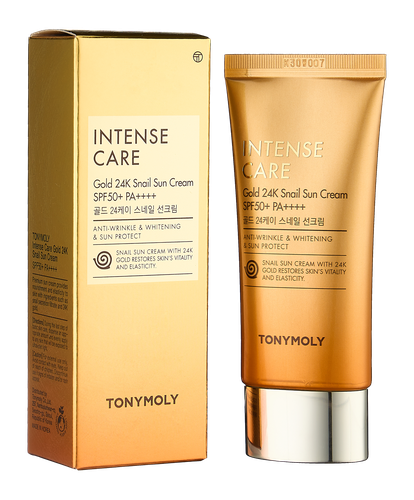 Солнцезащитный крем SPF50 с муцином улитки Gold 24K Tony Moly, 50 мл