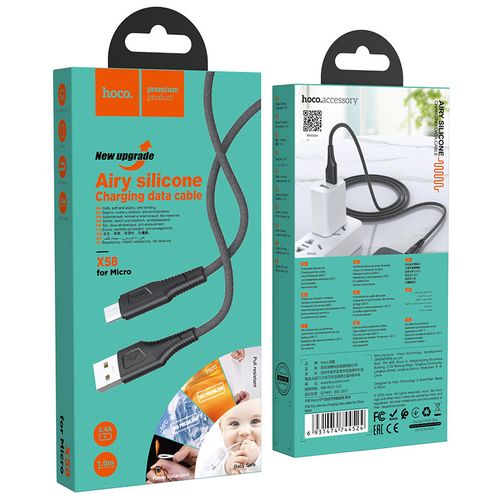 Кабель Hoco X58 Airy silicone charging data cable for Micro, Черный, купить недорого