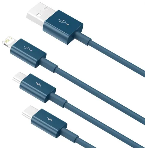 Кабель Baseus Superior Series Fast Charging Data Cable USB to M+L+C CAMLTYS-03, Синий, в Узбекистане