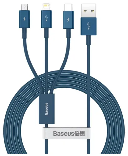 Кабель Baseus Superior Series Fast Charging Data Cable USB to M+L+C CAMLTYS-03, Синий