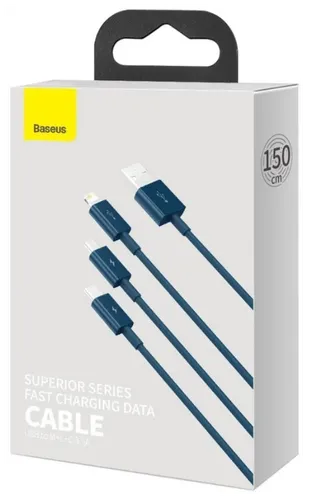 Кабель Baseus Superior Series Fast Charging Data Cable USB to M+L+C CAMLTYS-03, Синий, в Узбекистане