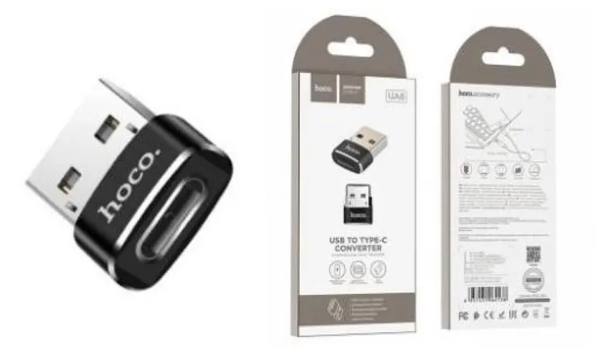 Переходник Hoco UA6 USB to Type -C, Черный