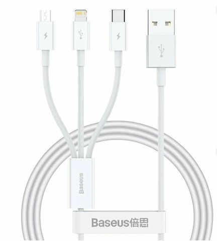 Кабель BASEUS Superior Series Fast Charging Data Cable USB - M+L+C P10320105221-01, Белый