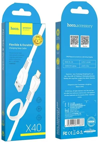 Кабель Hoco X40 Noah charging data cable for iP, Белый