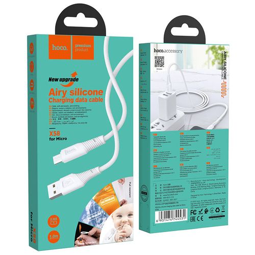 Кабель Hoco X58 Airy silicone charging data cable for Micro, Белый, купить недорого