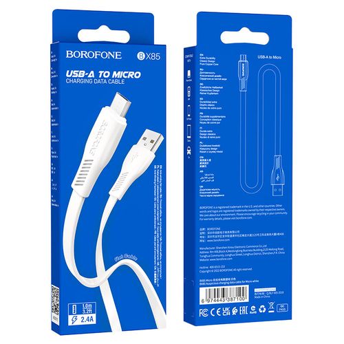 Кабель BOROFONE BX85 USB to Micro, Белый, в Узбекистане