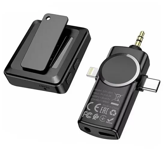 Петличный микрофон Hoco S31 microphone+receiver for Type-C, Черный, в Узбекистане