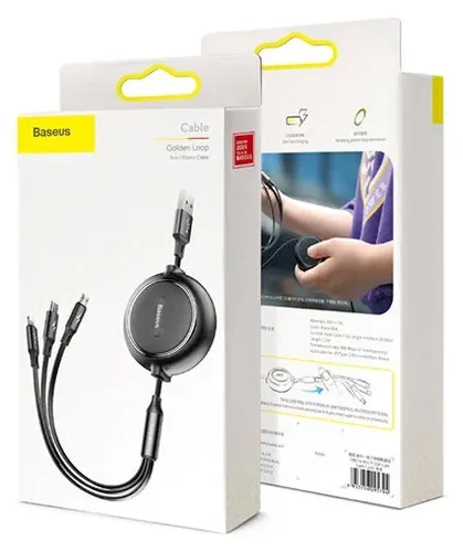 Кабель BASEUS Golden Loop Three-in-One Elastic M+L+T, Черный, в Узбекистане