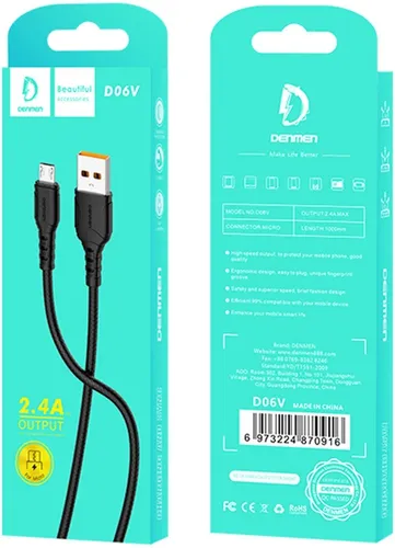 Кабель Denmen D16V microUSB VDenmenV, Черный, купить недорого