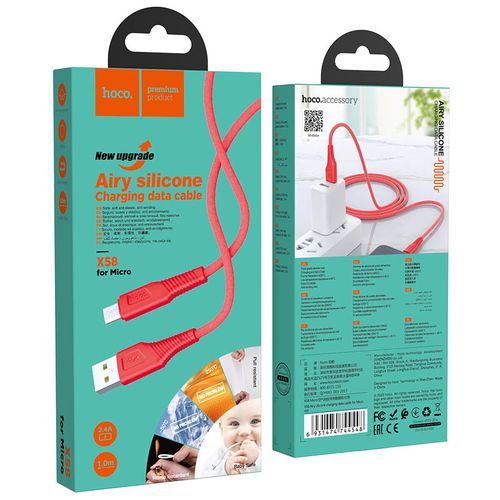 Кабель Hoco X58 Airy silicone charging data cable for Micro, Красный, купить недорого