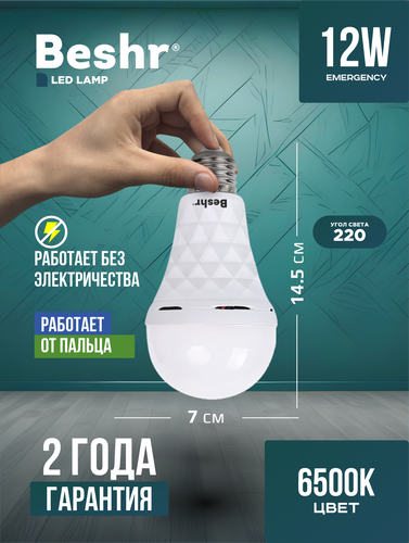 Светодиодная Led лампа Beshr с аккумулятором 12W