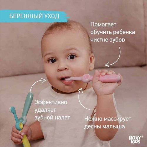 Набор зубных шеток Roxy-Kids Smile, 2 шт, Бирюзовый-Зеленый, купить недорого