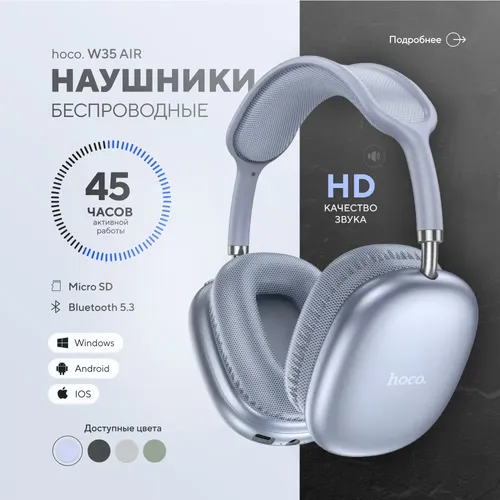 Наушники беспроводные накладные Hoco W35 Air, Синий, в Узбекистане