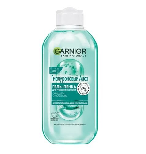 Garnier yuzni yuvish uchun ko'pikli gel "aloe" teshiklarni tozalaydi va toraytiradi barcha teri turlari uchun dermatologik sinovdan o'tgan, 200 ml