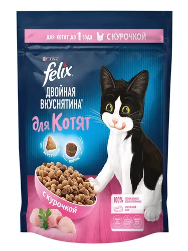 Сухой корм для котят Purina Felix Двойная Вкуснятина с курочкой, 600 гр