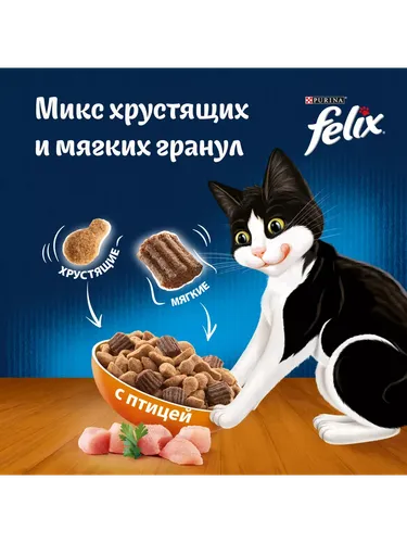 Сухой корм для взрослых кошек Felix Двойная Вкуснятина с птицей, 200 гр, в Узбекистане