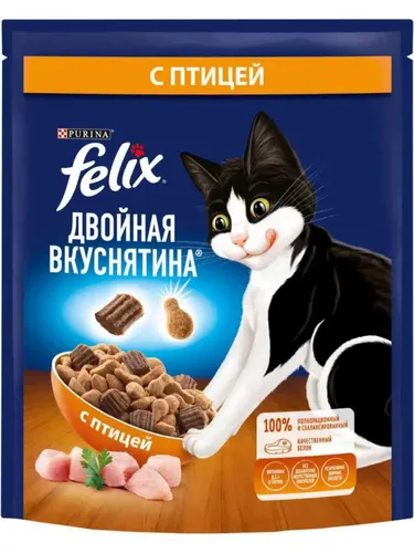 Сухой корм для взрослых кошек Purina Felix Двойная вкуснятина с птицей, 200 гр