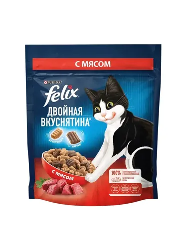 Сухой корм для взрослых кошек Purina Felix Двойная вкуснятина с мясом, 200 гр