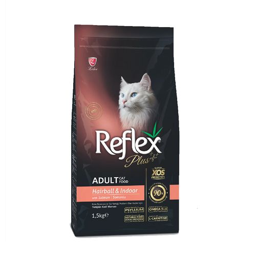 Quruq yem Reflex Plus Anti-Hairball Adult Cat Food losos bilan mushuklardan sochlarni olib tashlash uchun, купить недорого