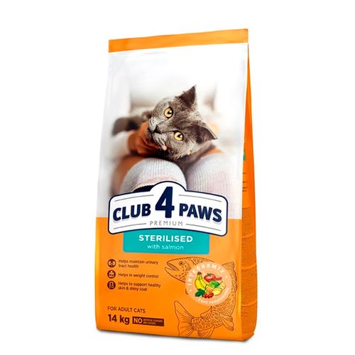 Сухой корм для стерилизованных кошек Club 4 Paws Premium с лососем, 14 кг