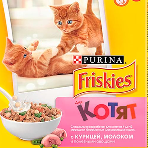 Сухой корм для котят Purina Friskies с курицей, молоком и овощами, 5 шт, 400 гр, купить недорого