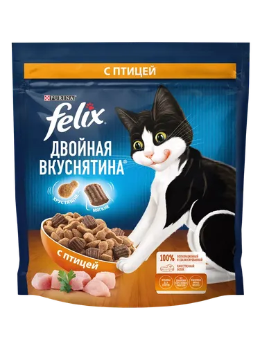 Сухой корм для кошек Purina Felix Двойная Вкуснятина с птицей, 600 гр