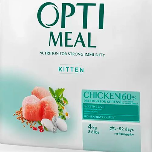 Сухой корм для котят Opti Meal for kittens с высоким содержанием курицы, 4 кг, купить недорого