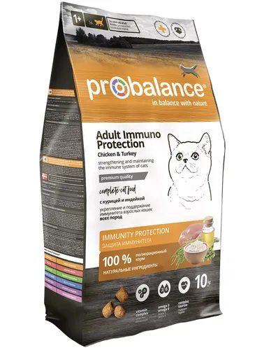 Корм сухой для кошек ProBalance Immuno Protection курица c индейкой, 10 кг