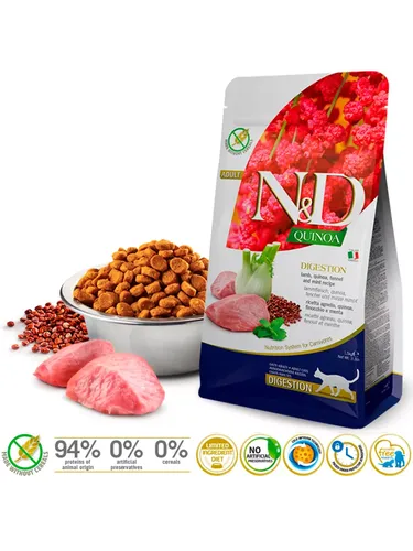 Сухой корм для кошек Farmina N&d grain free quinoa cat digestion lamb adult с ягненком, 5 кг, купить недорого